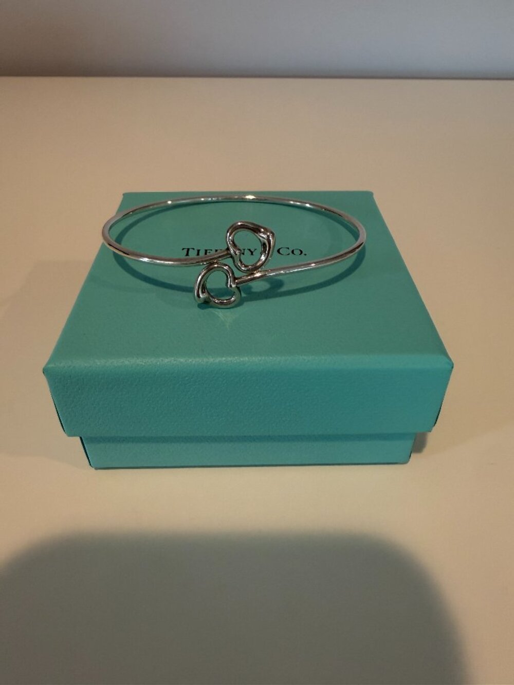 Tiffany Double Heart Open Bangle 925 Silver Elsa Peretti